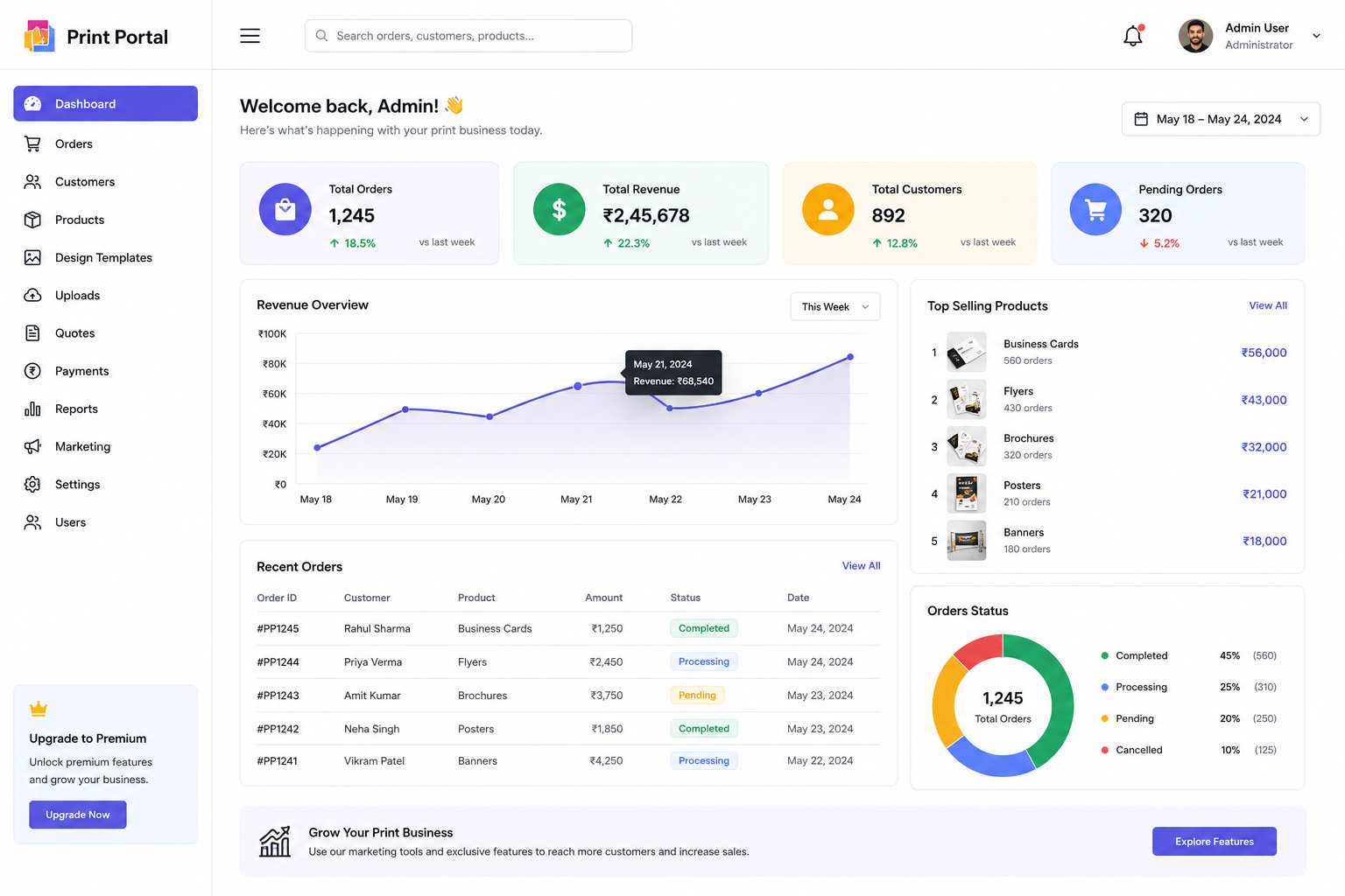 Print Portal Dashboard for Aadhaar PVC Card and PAN Card Services